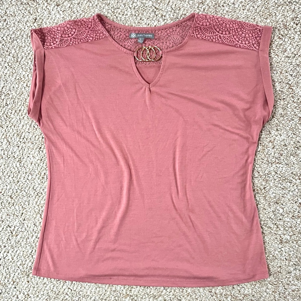 Pink lace blouse top with V-neck